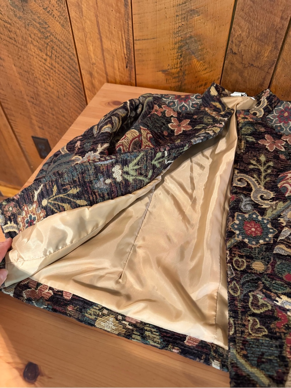 Vintage 90s Orvis Floral Chenille Tapestry Open-Front Jacquard Jacket S Academia - Picture 13 of 16